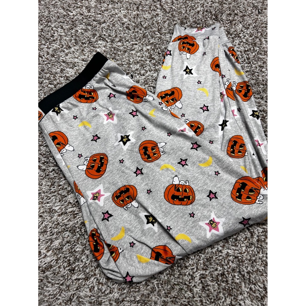 Peanuts Snoopy Halloween Pumpkin Pajama Jogger Pants Gray Large